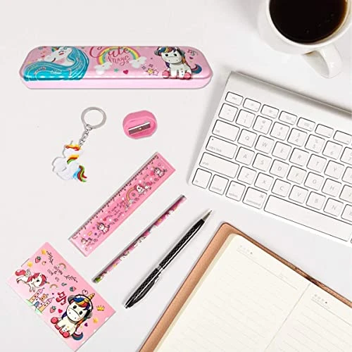 Design Studio Unicorn Gift for Kids (Pack of 7 Items) Cute Stationary Set for Kids Pencil Box Pencil Eraser Sharpner Scale Crayon for Girls/Boys Birthday Party Return Gift view 2