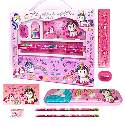 Design Studio Unicorn Gift for Kids (Pack of 7 Items) Cute Stationary Set for Kids Pencil Box Pencil Eraser Sharpner Scale Crayon for Girls/Boys Birthday Party Return Gift view 3