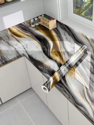 Design Studio Premium Wall Stickers DIY Wallpaper Vinyl Marble Peel and Stick Waterproof Wallpaper for Home Kitchen Countertop Cabinet Furniture Oil Proof Kitchen Stickers(60x200cm) view 2