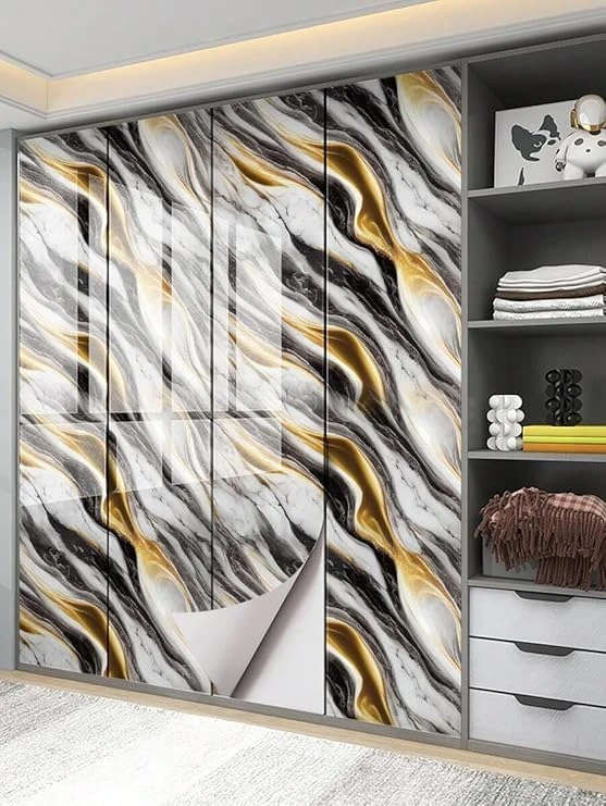 Design Studio Premium Wall Stickers DIY Wallpaper Vinyl Marble Peel and Stick Waterproof Wallpaper for Home Kitchen Countertop Cabinet Furniture Oil Proof Kitchen Stickers(60x200cm) view 3