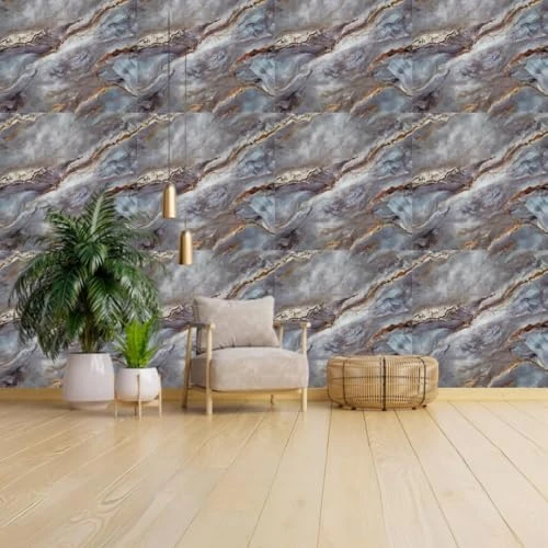 Design Studio Marble UV Panels, Blue UV Marble Sheets, self Adhesive Wall Tile (60cmx60cm) Marble Look Wall Panels for Homes and Offices, self Adhesive Wallpaper view 3