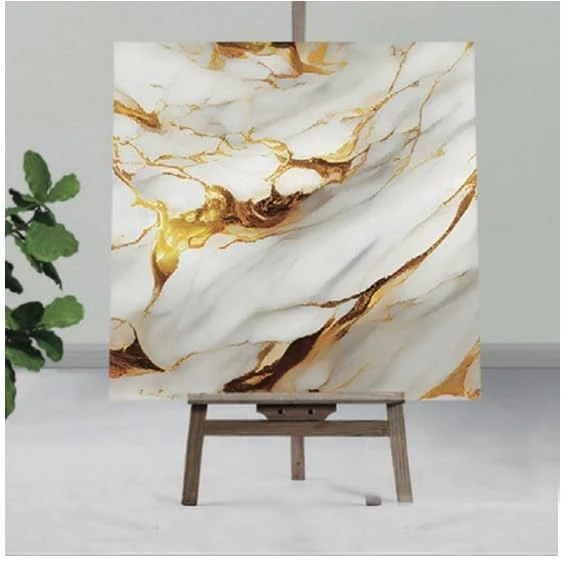 Design Studio Dark Golden with Cream Abstract Design Marble UV Sheets, Self Adhesive Wall Tile (60 cm * 60 cm),Marble Look Wall Panels for Homes Wallpaper(Pack of 5) view 1