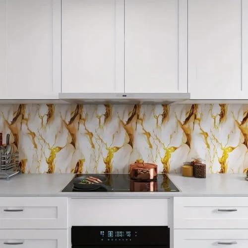 Design Studio Dark Golden with Cream Abstract Design Marble UV Sheets, Self Adhesive Wall Tile (60 cm * 60 cm),Marble Look Wall Panels for Homes Wallpaper(Pack of 5) view 2