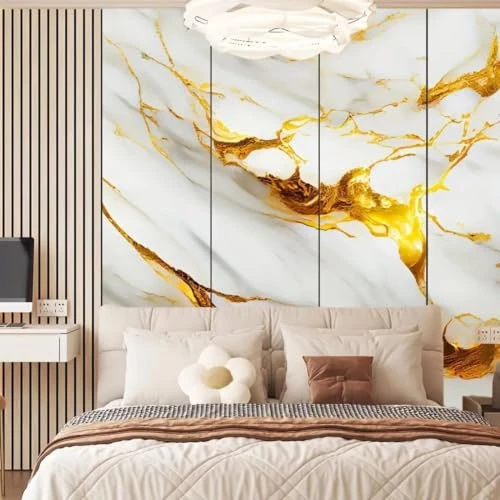 Design Studio Dark Golden with Cream Abstract Design Marble UV Sheets, Self Adhesive Wall Tile (60 cm * 60 cm),Marble Look Wall Panels for Homes Wallpaper(Pack of 5) view 3
