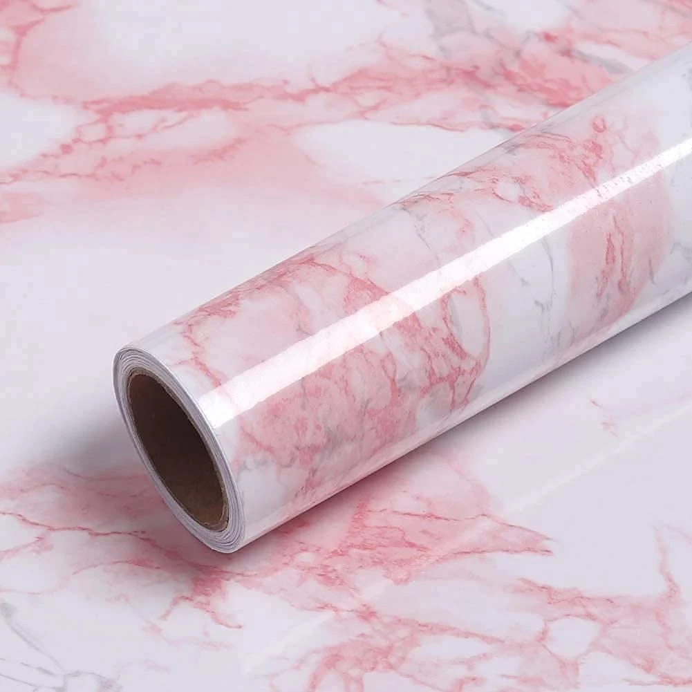 LC 200 X 45 CM GLOSSY ROSE MARBLE Self Adhesive Wallpaper for Living Room Bed Room Kitchen Peel and Stick Vinyl Wallpaper,DIY Decal,kitchen, living room, hall, sofa background decal... view 1