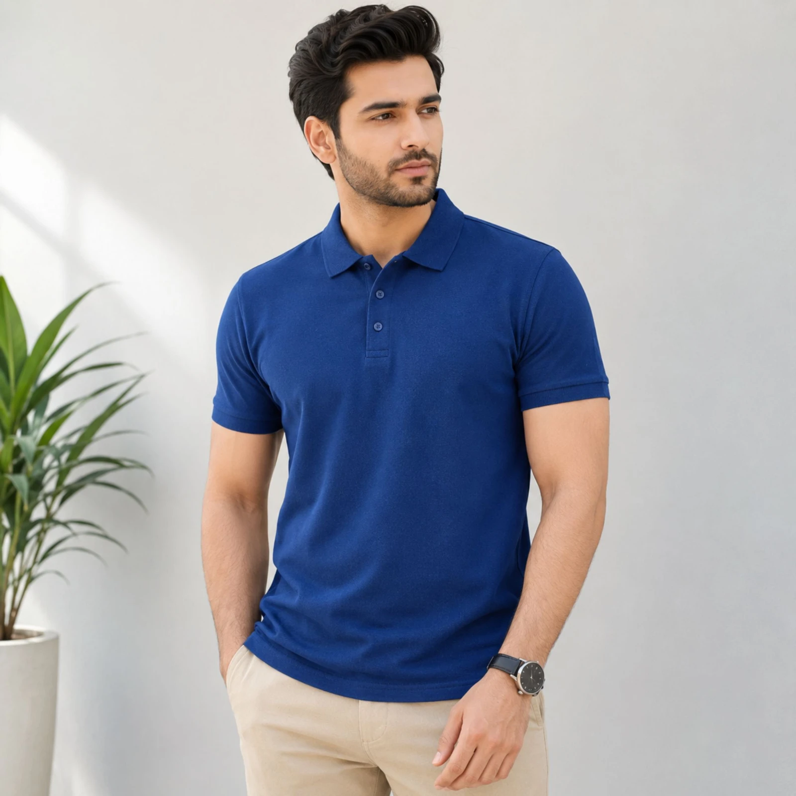 Men's Solid Blue Polo T-Shirt