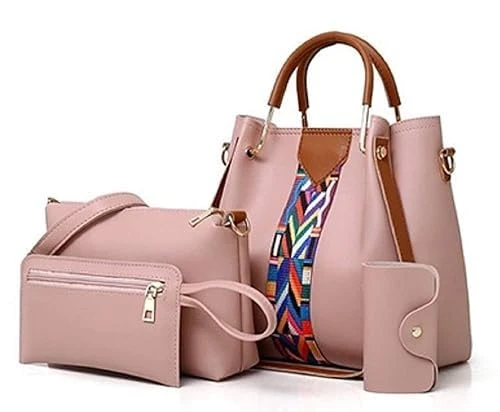 Women Handbag Set Top Handle Bag Soft PU Leather Tote Satchel Shoulder Clutch Bag Purse Wallet, Pink, One Size, Durable view 1