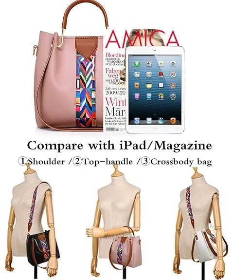 Women Handbag Set Top Handle Bag Soft PU Leather Tote Satchel Shoulder Clutch Bag Purse Wallet, Pink, One Size, Durable view 3