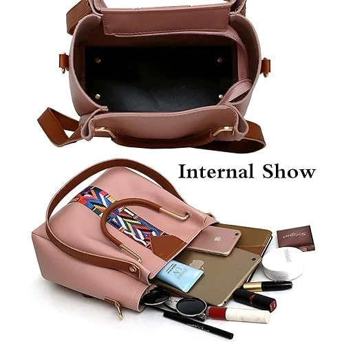 Women Handbag Set Top Handle Bag Soft PU Leather Tote Satchel Shoulder Clutch Bag Purse Wallet, Pink, One Size, Durable view 4