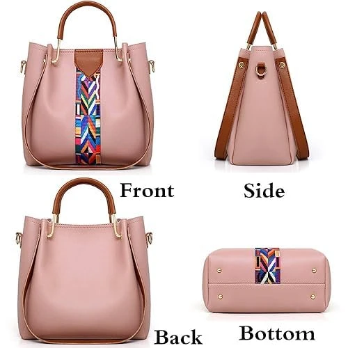 Women Handbag Set Top Handle Bag Soft PU Leather Tote Satchel Shoulder Clutch Bag Purse Wallet, Pink, One Size, Durable view 5