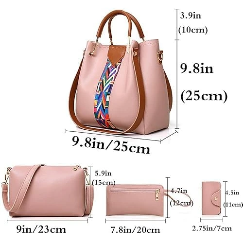 Women Handbag Set Top Handle Bag Soft PU Leather Tote Satchel Shoulder Clutch Bag Purse Wallet, Pink, One Size, Durable view 6