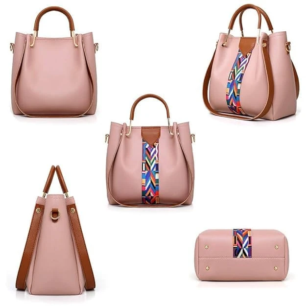 Women Handbag Set Top Handle Bag Soft PU Leather Tote Satchel Shoulder Clutch Bag Purse Wallet, Pink, One Size, Durable view 7