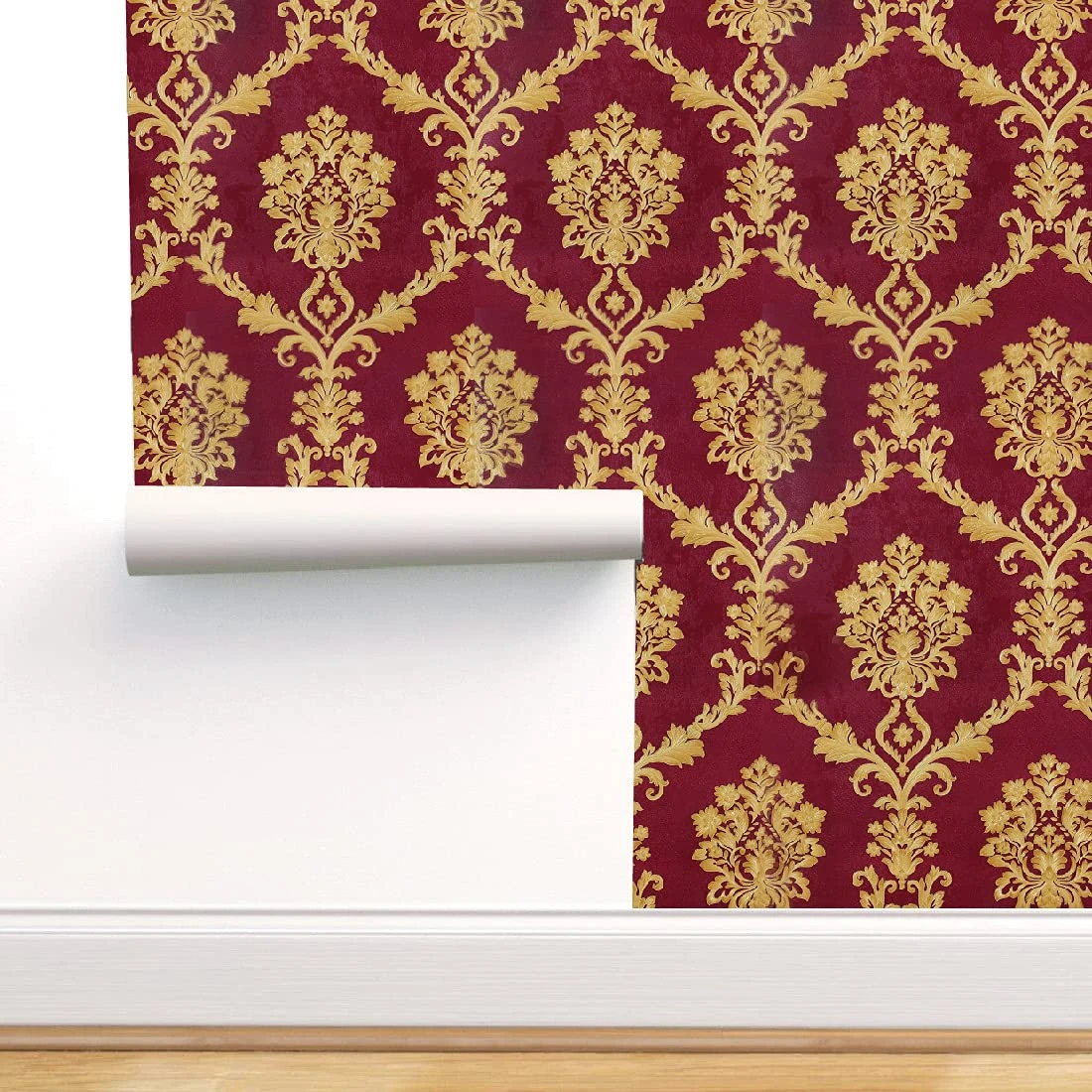 Design Studio || Beauty of Queen Damask Cherry Red || Luxurious Wallpaper || Shahi Wallpaper || Floral Wallpaper || Size of Roll - 53 Cm x 1000 Cm || Area Covered in One Roll :- 57 Sq ft view 1