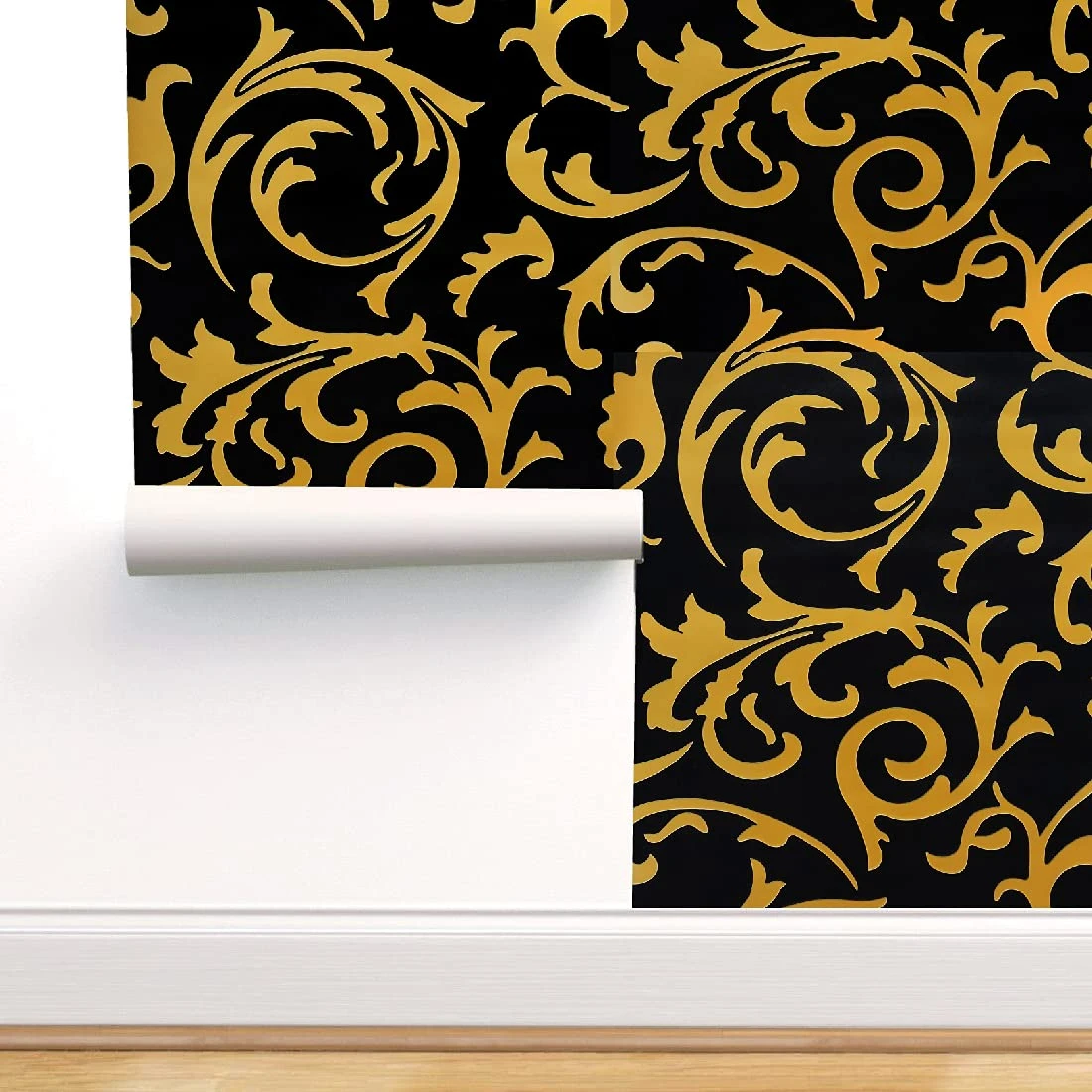 Design Studio || Swirl Yellow on Black || Luxurious Wallpaper || Shahi Wallpaper || Floral Wallpaper || Size of Roll - 53 Cm x 1000 Cm view 1