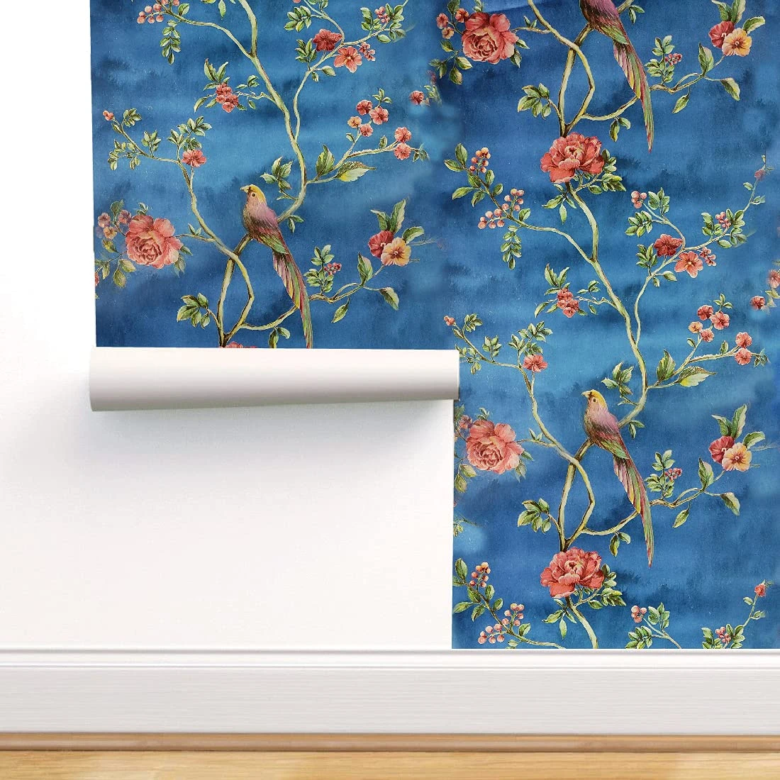 Design Studio || Blue Bulbul || Botanical Wallpaper || Floral Wallpaper || Size of Roll - 53 Cm x 1000 Cm view 1