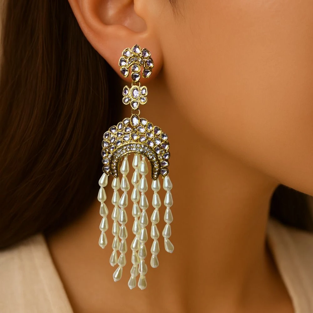 Tahaniya Pearl Drop Chandbali Earrings Jhumki Earring view 2