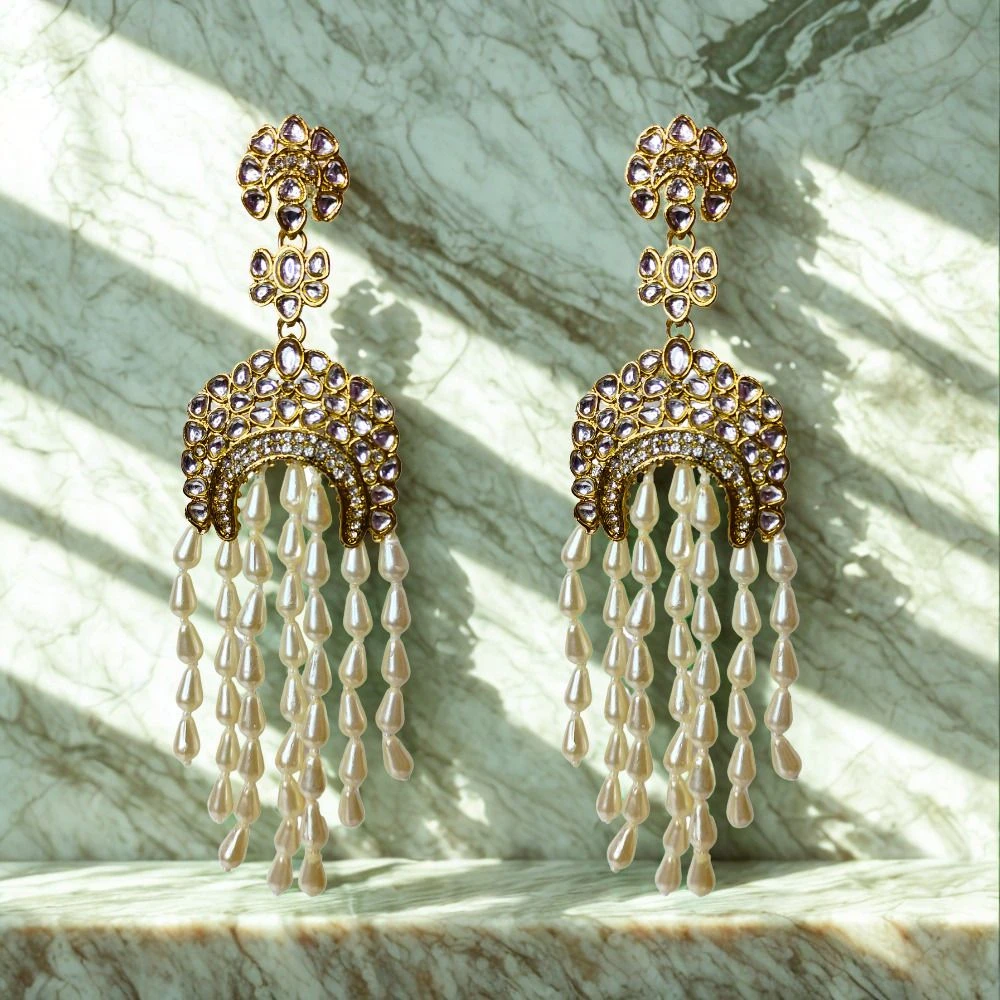Tahaniya Pearl Drop Chandbali Earrings Jhumki Earring view 4