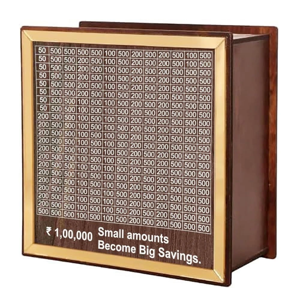Design Studio Chandan Wood Modern Wooden Piggy Bank for Kids & Adults,Coin Box with Carved Design,Savings Box,Mini Bank,Donation Box,Smart Money Box,Wooden Coin Box,Money Saver,Piggy Bank with Numbers view 1