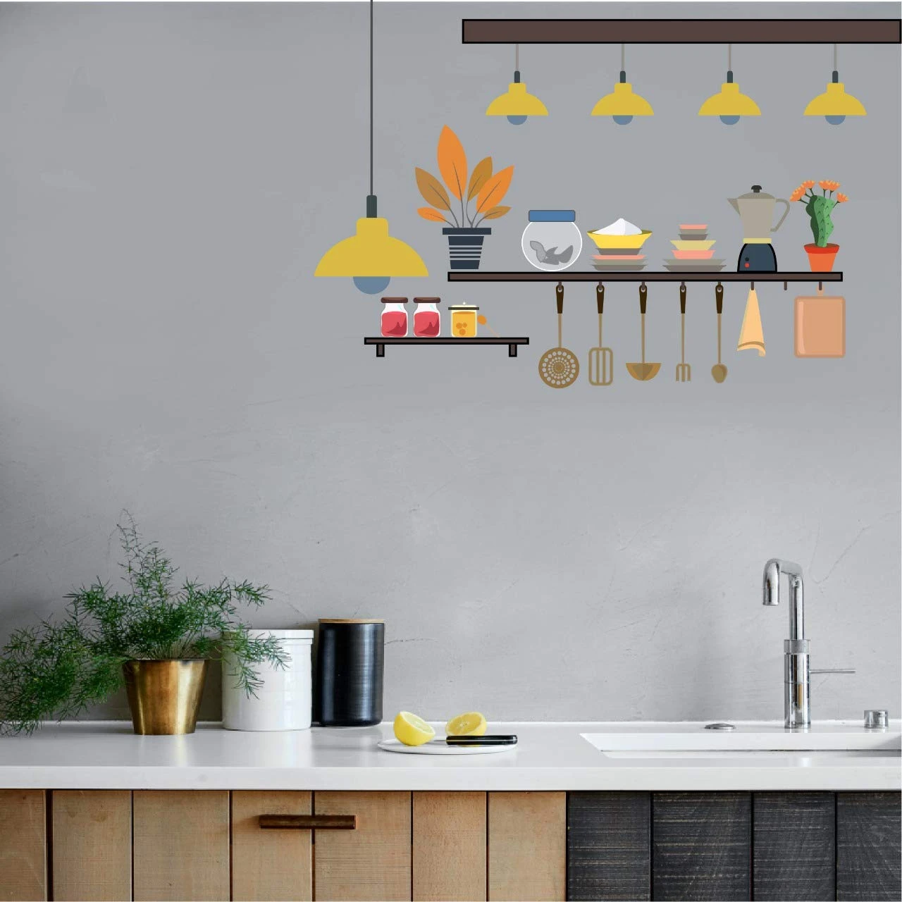 Design Studio || Decorative Kitchen Shelf || Wall Sticker || 60 cm x 45 cm || Colourful view 1