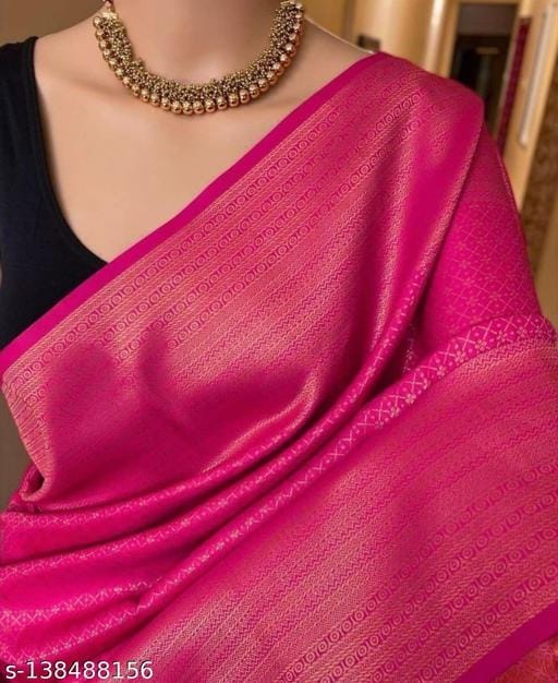 Women's Pink Silk Saree with Woven Zari Border