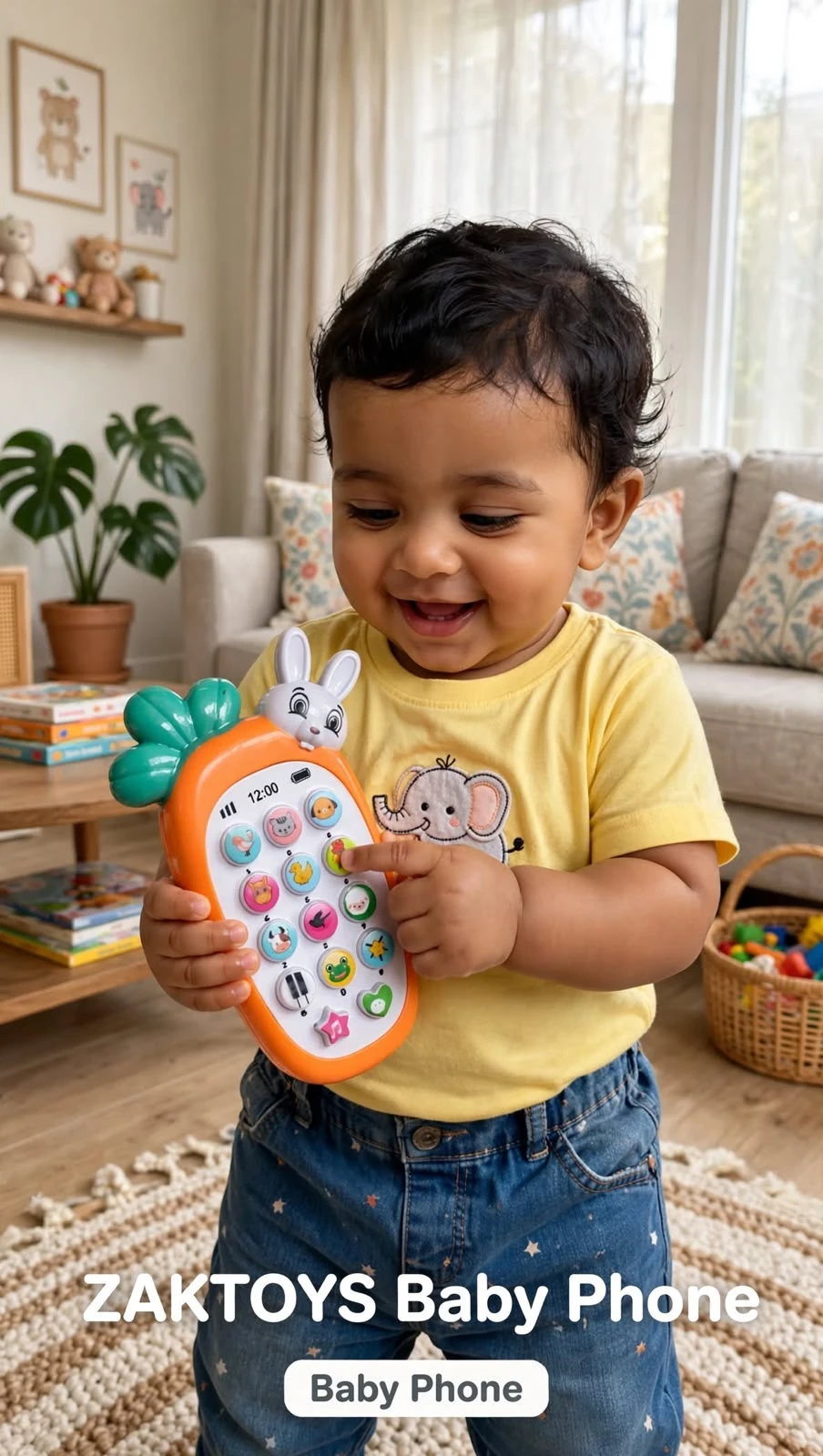 ZAKTOYS baby carrot musical phone toy with bunny design and colorful animal buttons