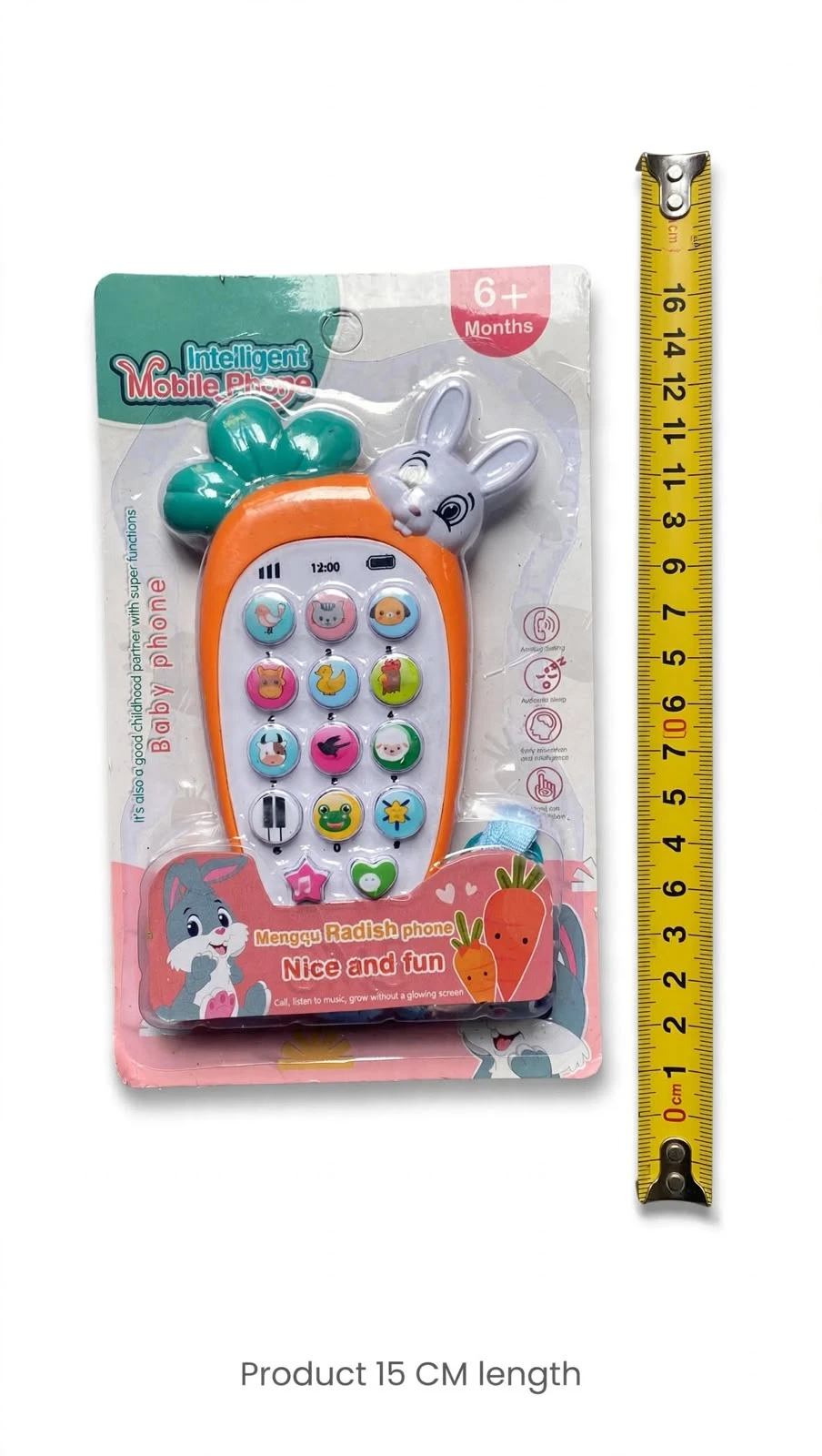 ZAKTOYS baby carrot musical phone toy with bunny design and colorful animal buttons
