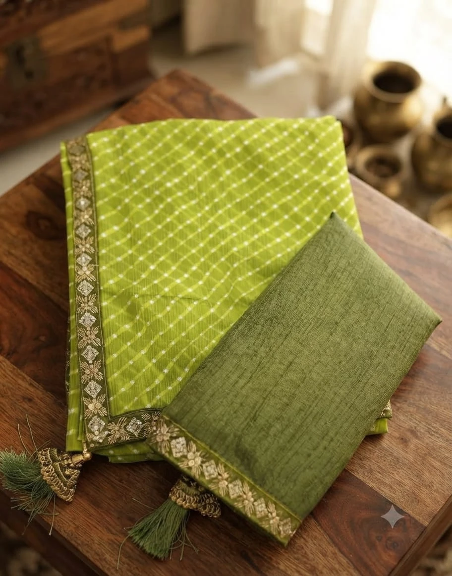 Women's Leheriya Saree with Embroidered Border