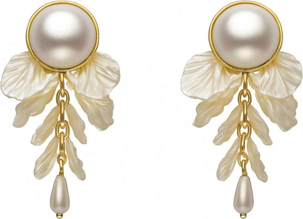 Tahaniya Ggotbit Pearl Petal Drops Korean Style Earring Drops & Danglers view 1