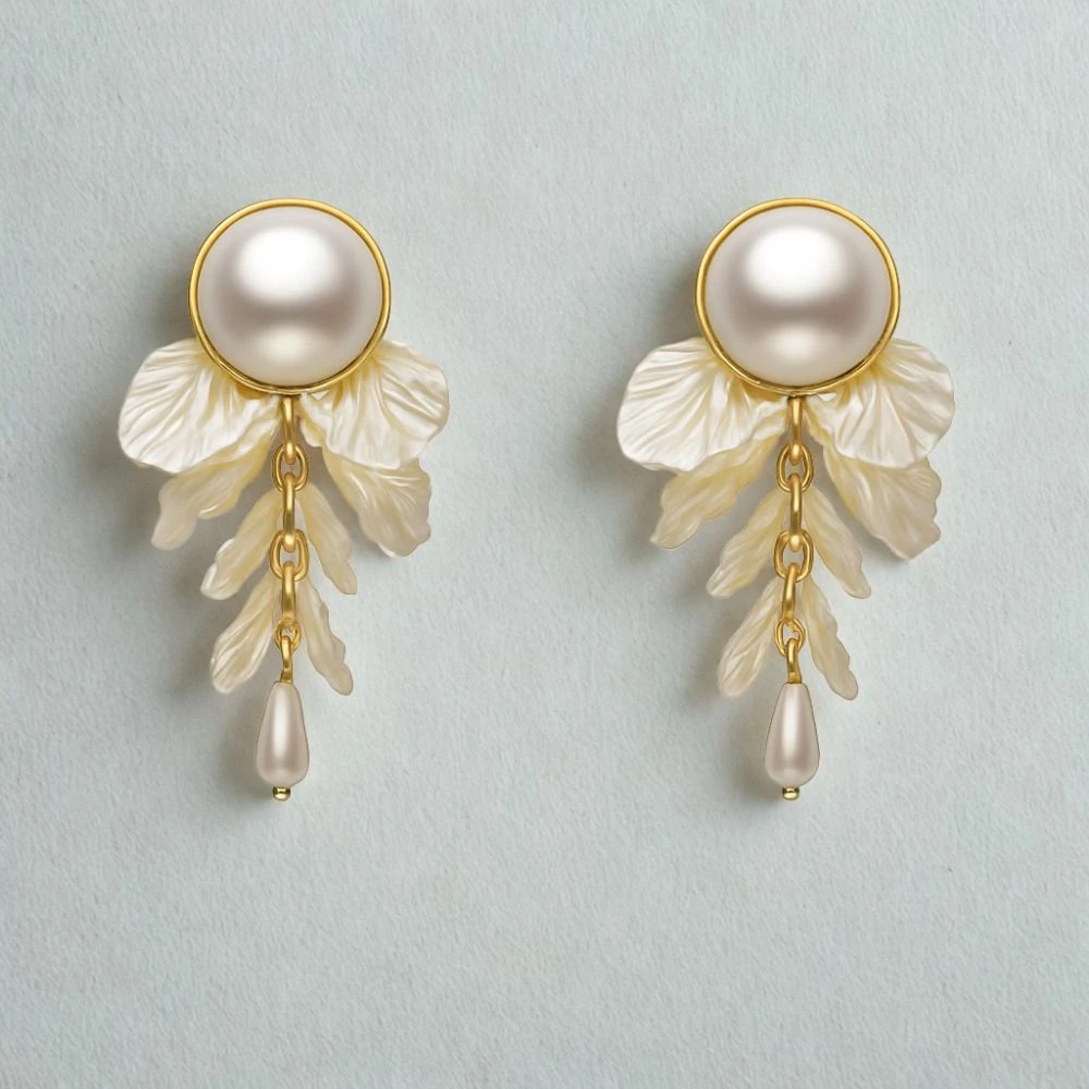Tahaniya Ggotbit Pearl Petal Drops Korean Style Earring Drops & Danglers view 3