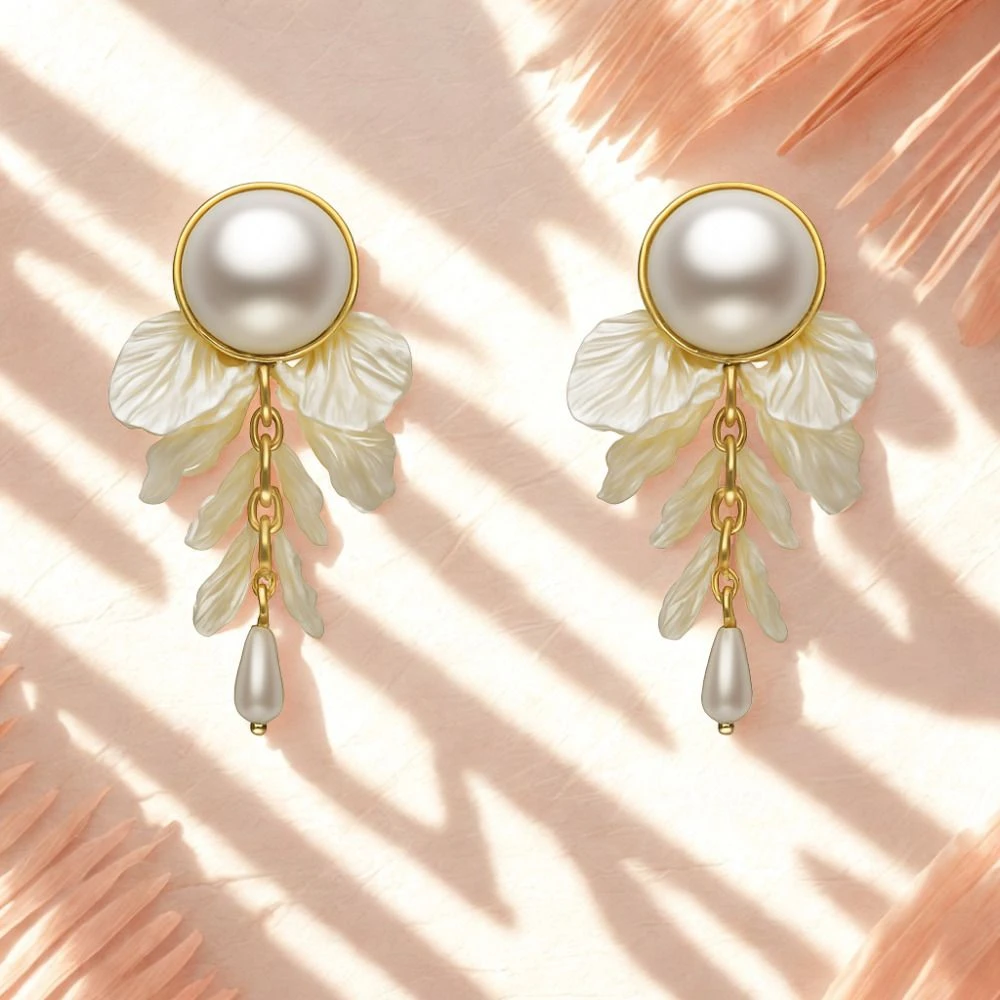Tahaniya Ggotbit Pearl Petal Drops Korean Style Earring Drops & Danglers view 4