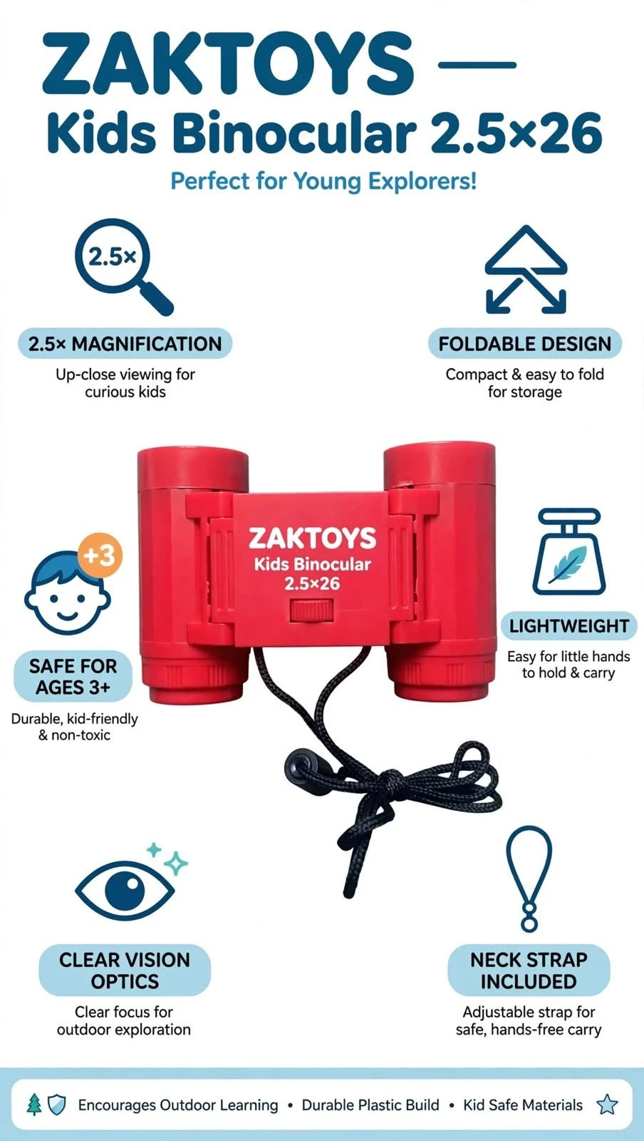 ZAKTOYS Kids Binoculars 2.5x26 Multicolor