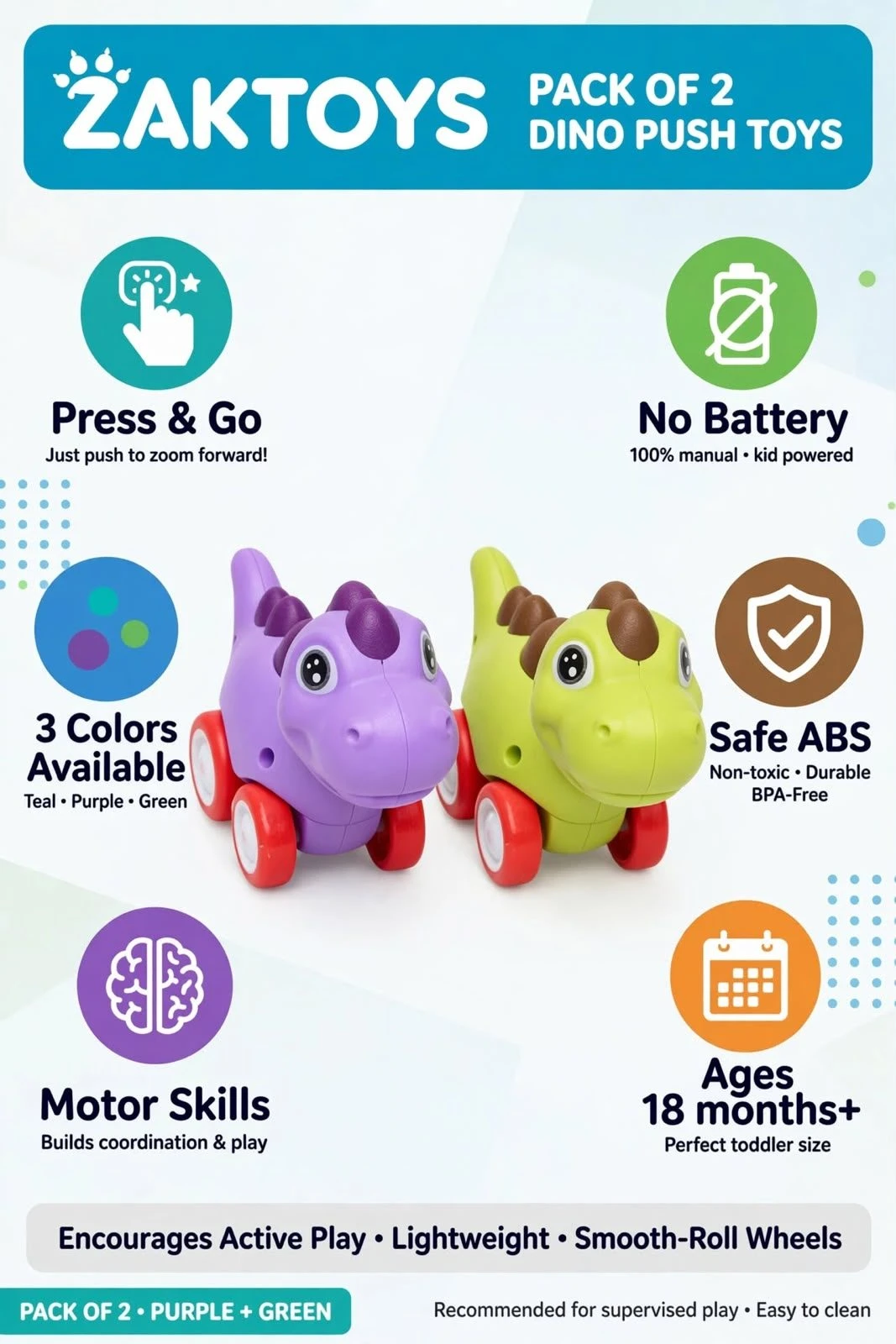 ZAKTOYS Dino Push Toys Pack of 2 view 6