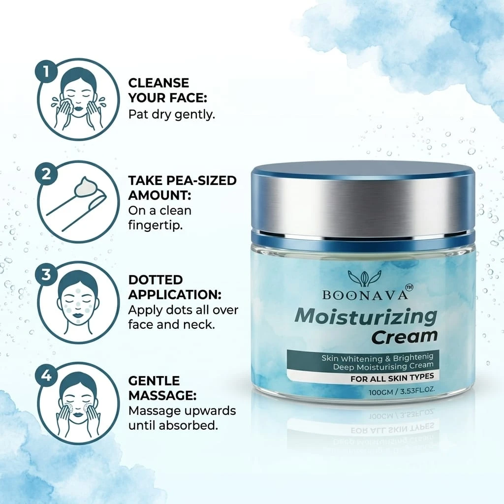 Boonava moisturizing cream jar with silver lid and skin hydration, brightening, radiance and soothing benefits