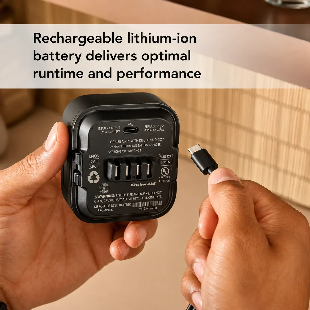 KitchenAid Go 12V MAX Lithium-Ion Rechargeable Battery (5KRB12A) - Replacement Battery for Go Cordless Range view 5