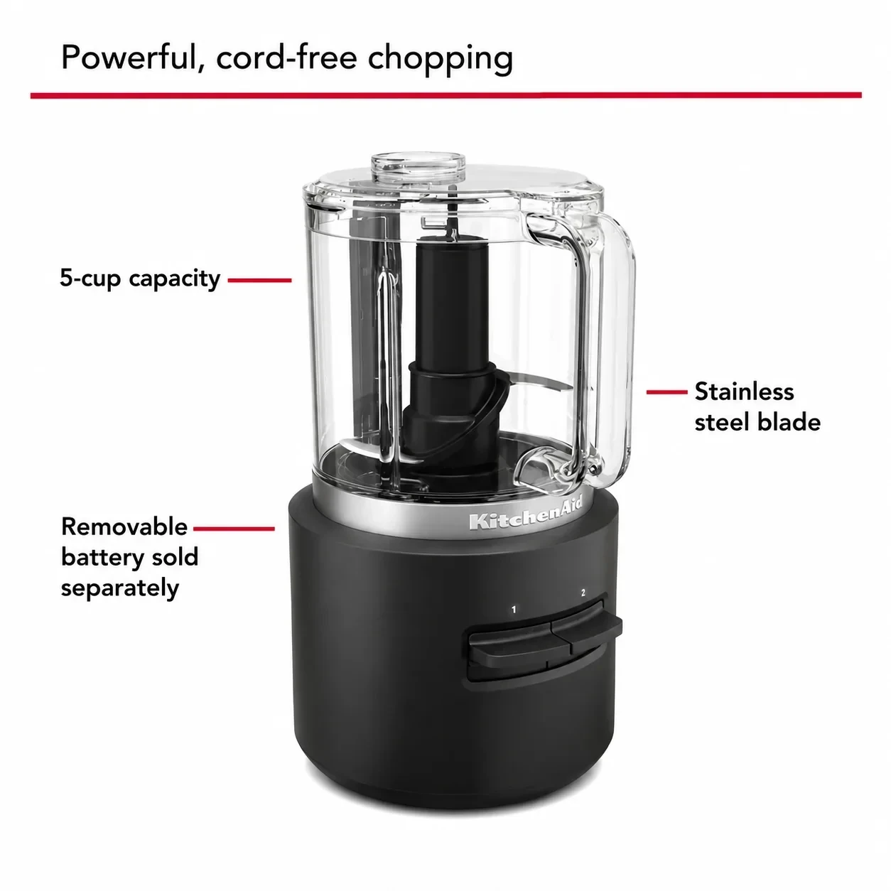 KitchenAid Go Cordless Mini Food Processor - Black Matte - 12V MAX Rechargeable Battery view 5