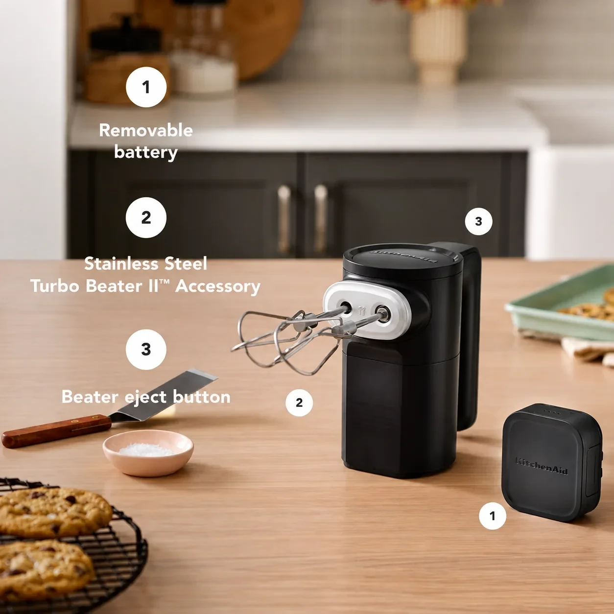KitchenAid Go Cordless Electric Hand Mixer - Black Matte - 12V MAX Rechargeable Battery, 7 Speeds view 5