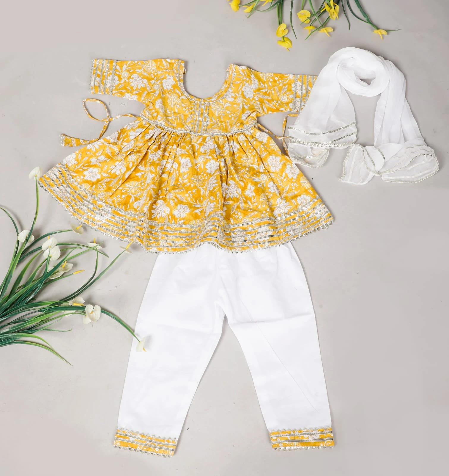 Boys Yellow Printed Kurta Dhoti Set view 2