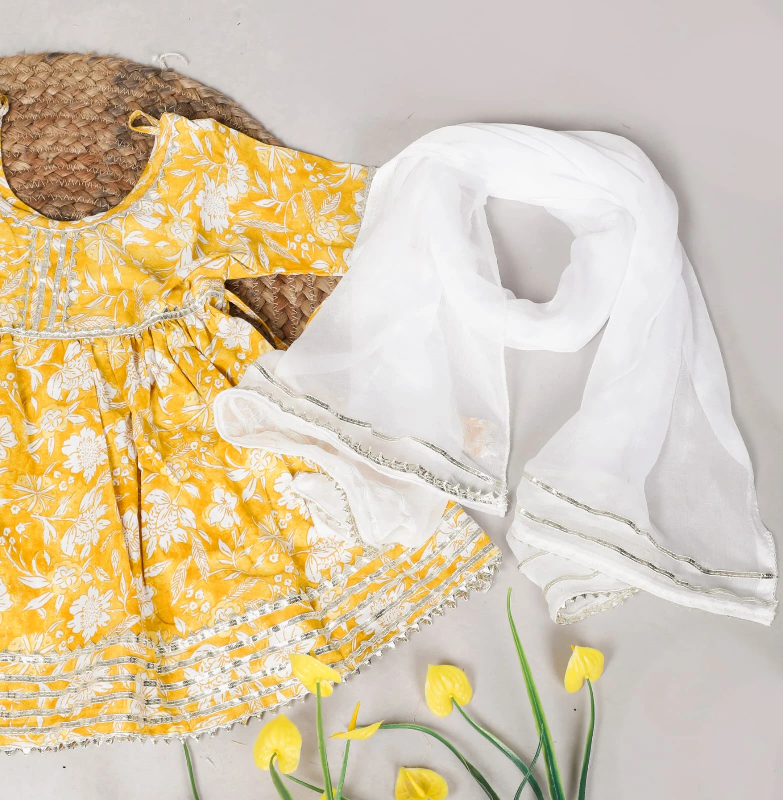 Boys Yellow Printed Kurta Dhoti Set view 3