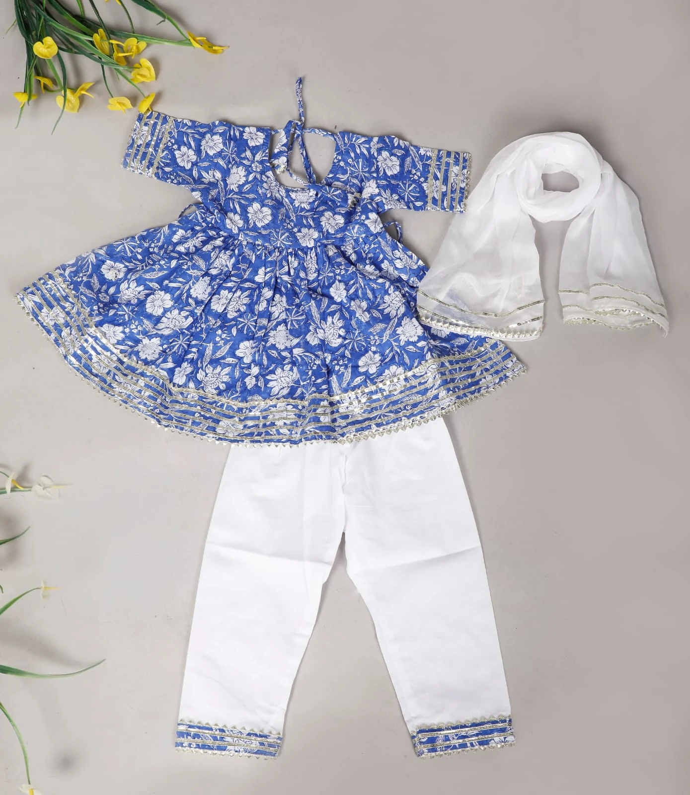 Boys Royal Blue Printed Kurta Dhoti Set view 5