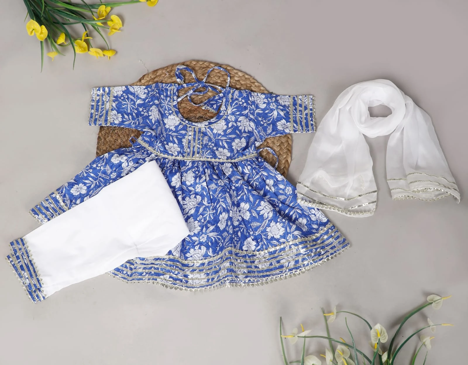 Boys Royal Blue Printed Kurta Dhoti Set view 6