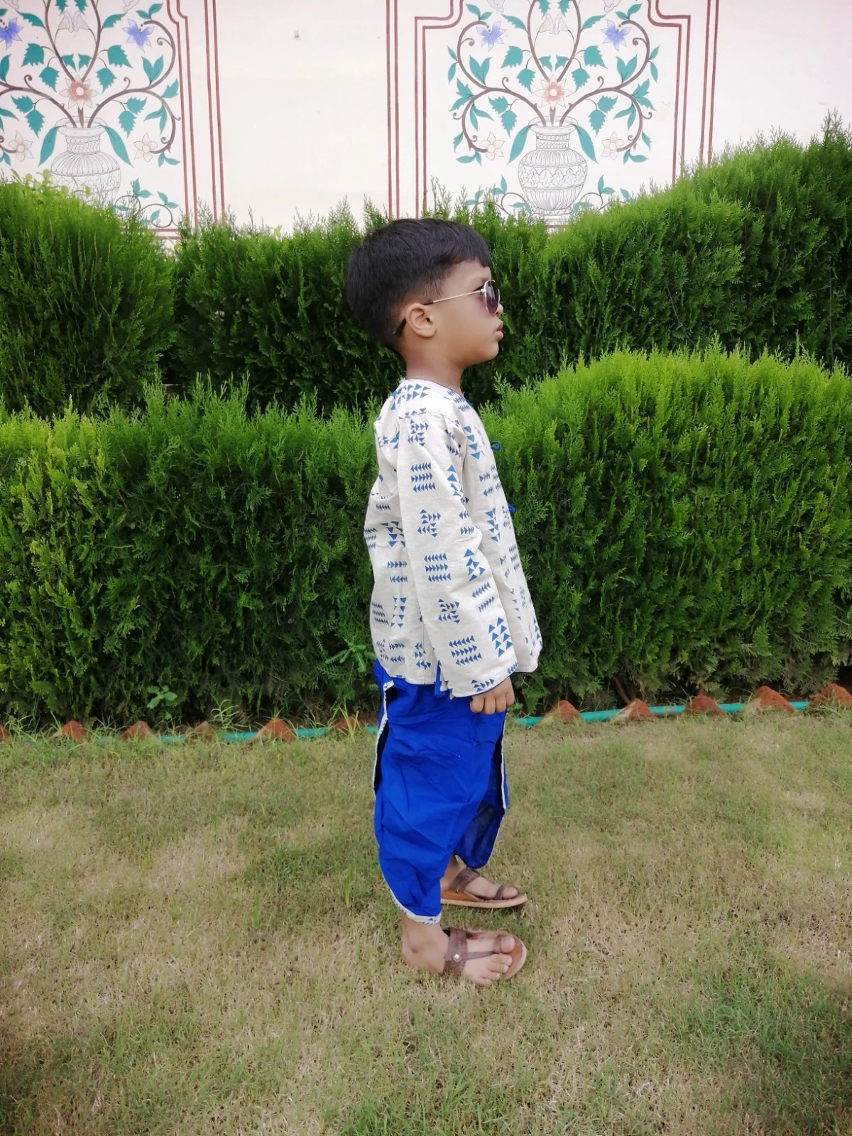 Boys Cream Blue Dhoti Kurta Set view 2