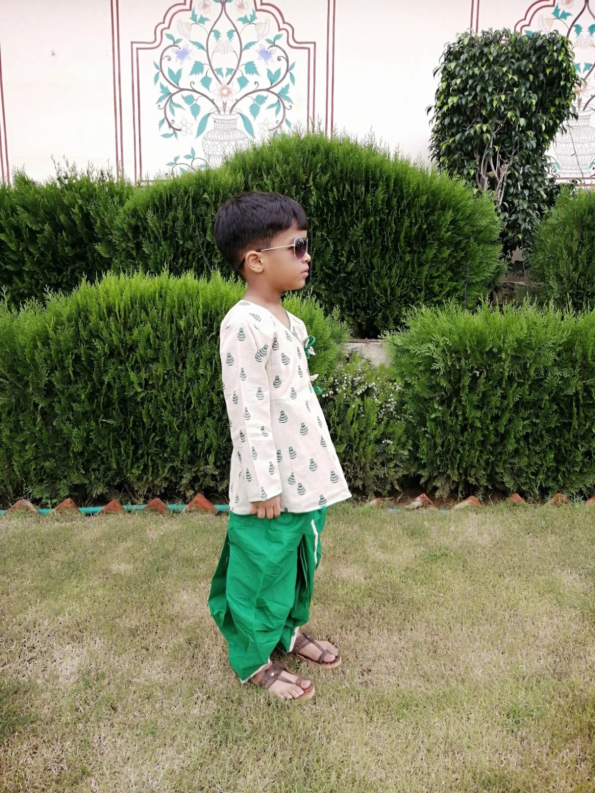 Boys Cream Green Dhoti Kurta Set view 2