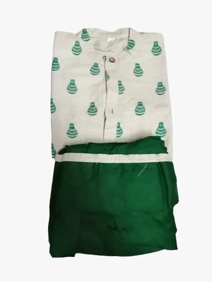 Boys Cream Green Dhoti Kurta Set view 3