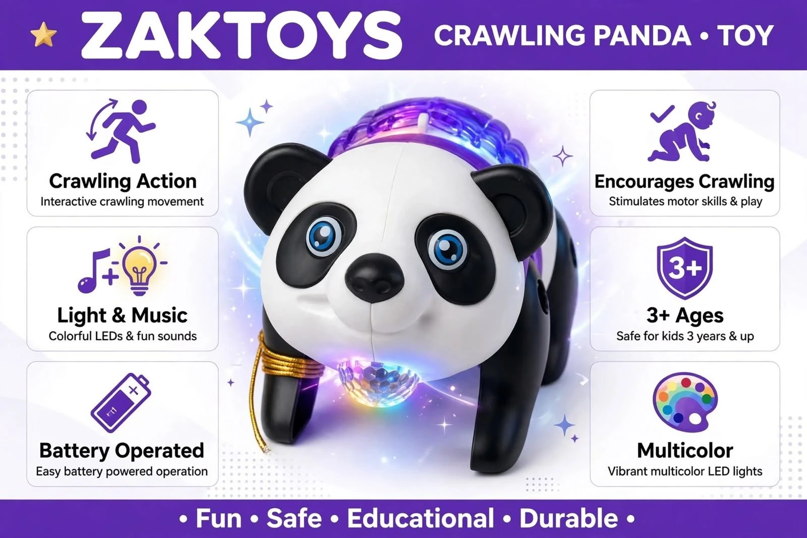 ZAKTOYS Musical Crawling Panda Toy