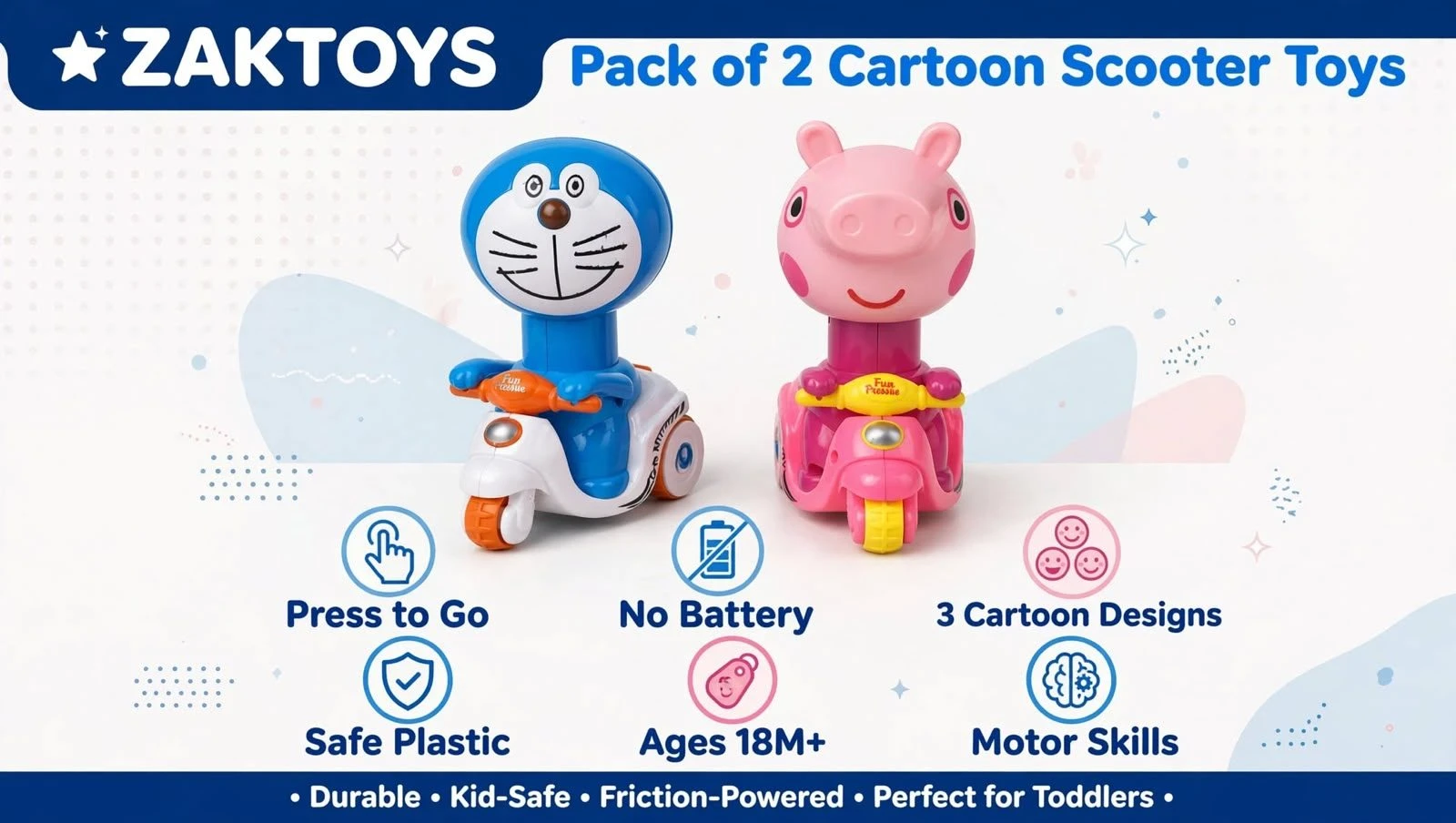 ZAKTOYS Cartoon Scooter Toys Pack of 2 view 5